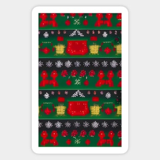 Futuristic Festive: Ugly Red Snowflake Pattern on Green Sticker